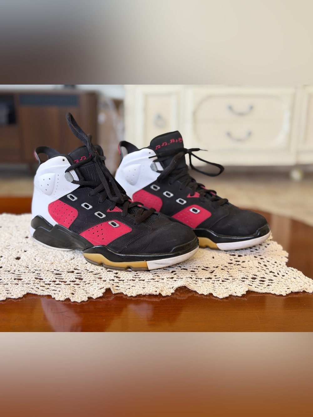 Jordan High-Top Sneakers in Black, White, Red